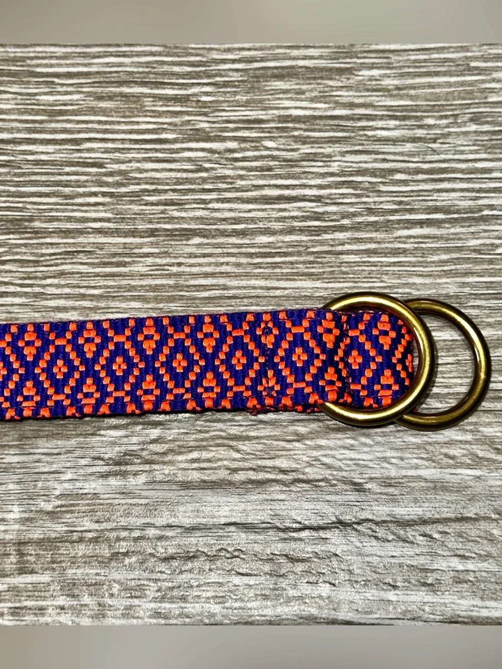 J. CREW Woven D-Ring Belt Women’s S/M Orange Navy Pattern Preppy Colorful Chic - Picture 2 of 7